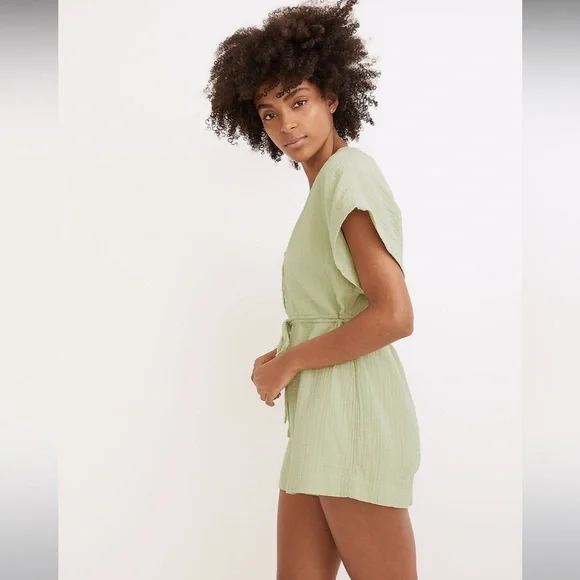 NWT Madewell Lightestspun Cover-Up Drawstring Romper - Size Medium - Orange
